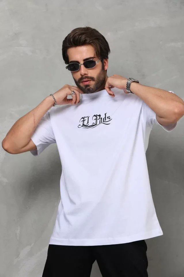 Unisex Bisiklet Yaka Baskılı Oversize T-Shirt