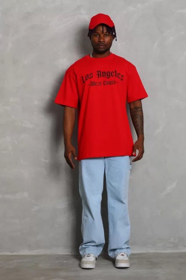 Unisex Oversize Baskılı Bisiklet Yaka T-Shirt