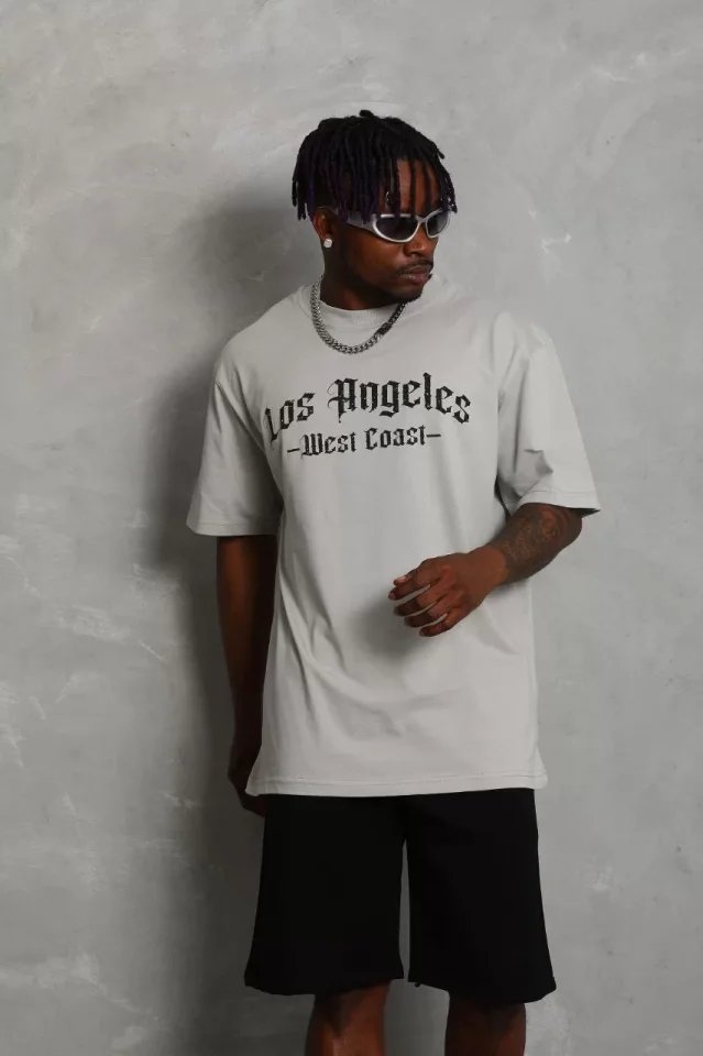 Unisex Oversize Baskılı Bisiklet Yaka T-Shirt