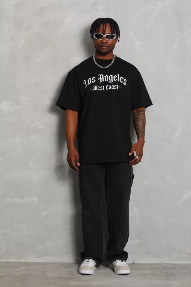 Unisex Oversize Baskılı Bisiklet Yaka T-Shirt