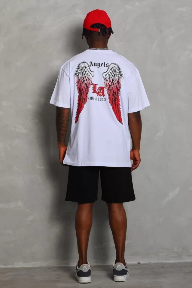 Unisex Oversize Baskılı Bisiklet Yaka T-Shirt