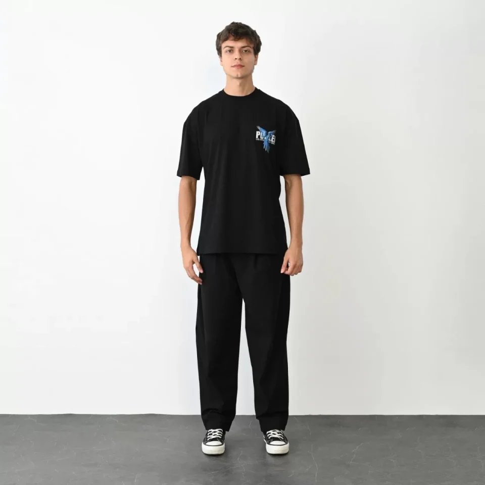 Unisex Bisiklet Yaka Baskılı Oversize T-Shirt