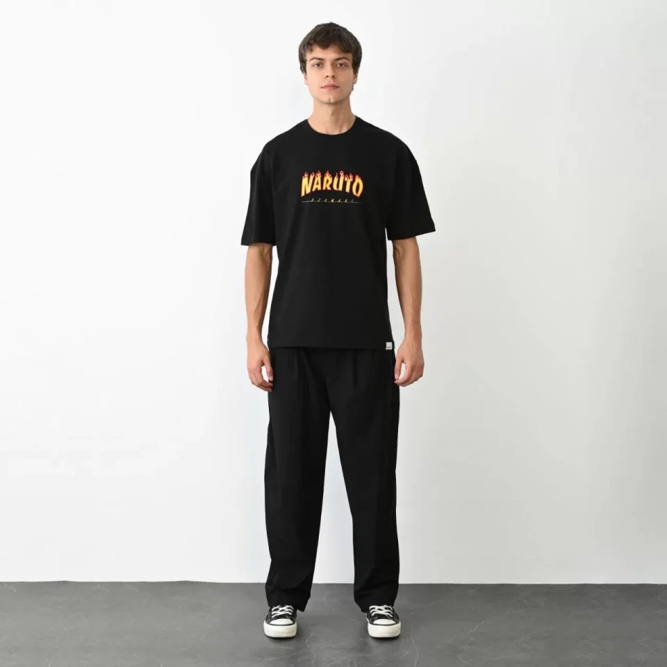 Unisex Bisiklet Yaka Baskılı Oversize T-Shirt