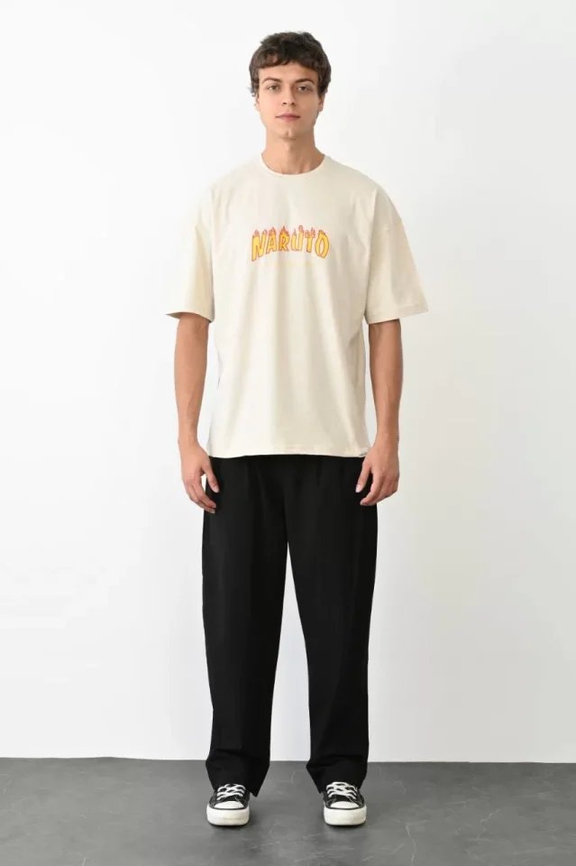 Unisex Bisiklet Yaka Baskılı Oversize T-Shirt