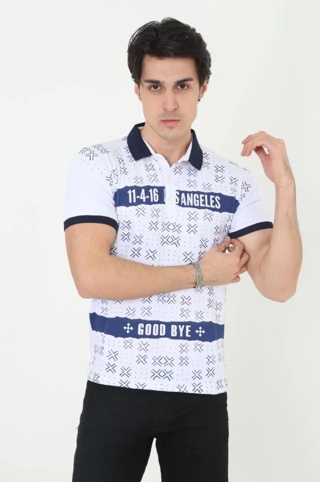 Erkek Yakalı Slim Fit Baskılı T-Shirt