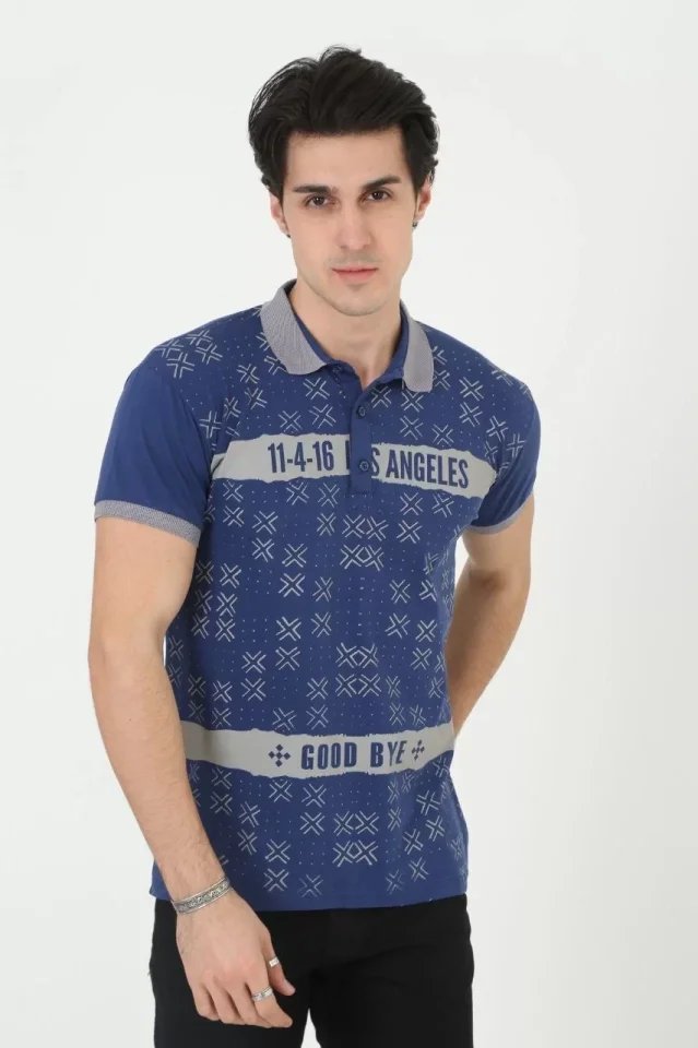 Erkek Yakalı Slim Fit Baskılı T-Shirt