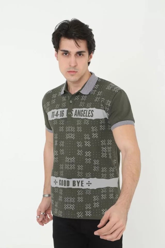 Erkek Yakalı Slim Fit Baskılı T-Shirt