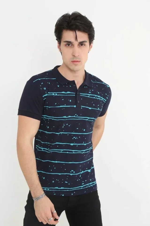 Erkek Yakalı Slim Fit Pike Çizgili T-Shirt