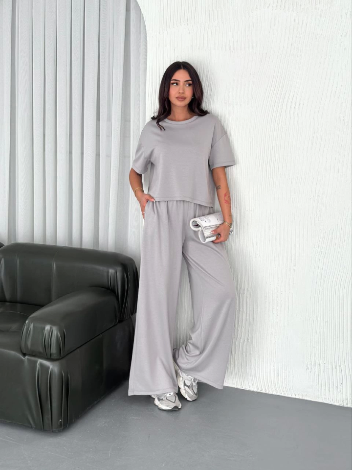 Osy Modal Yumuşak Dokulu Kumaş Bisiklet Yaka T-shirt  Bol Paça Pantalon Ikili Takım