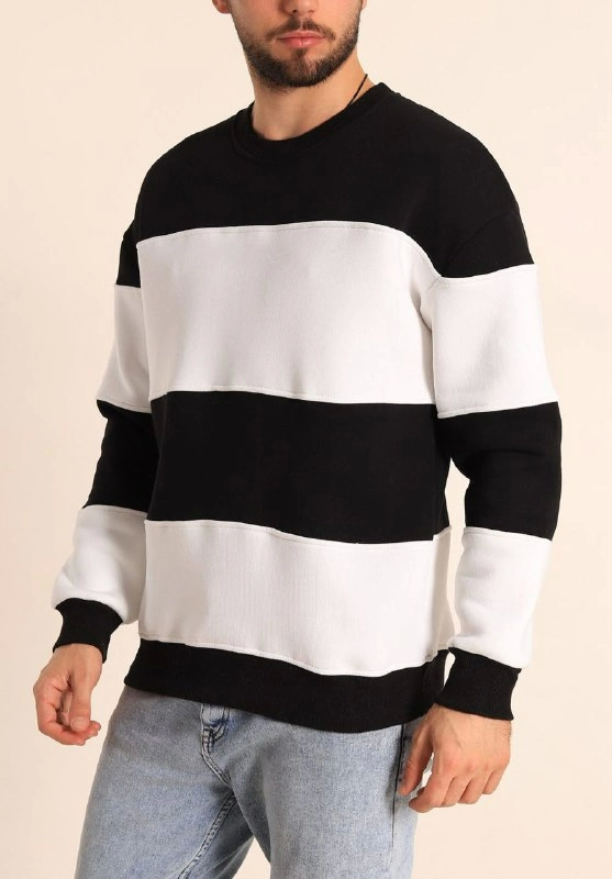Parçalı Bisiklet Yaka Baskılı SweatShirt