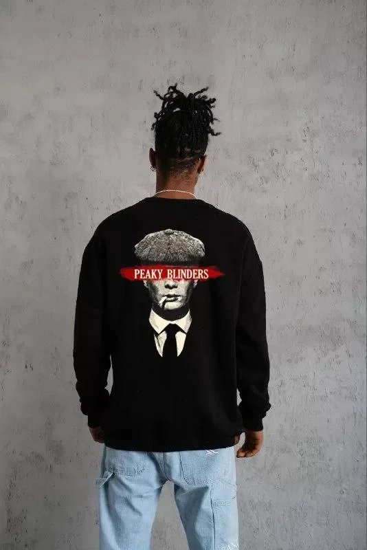 Unisex Bisiklet Yaka Baskılı Oversize Sweatshirt