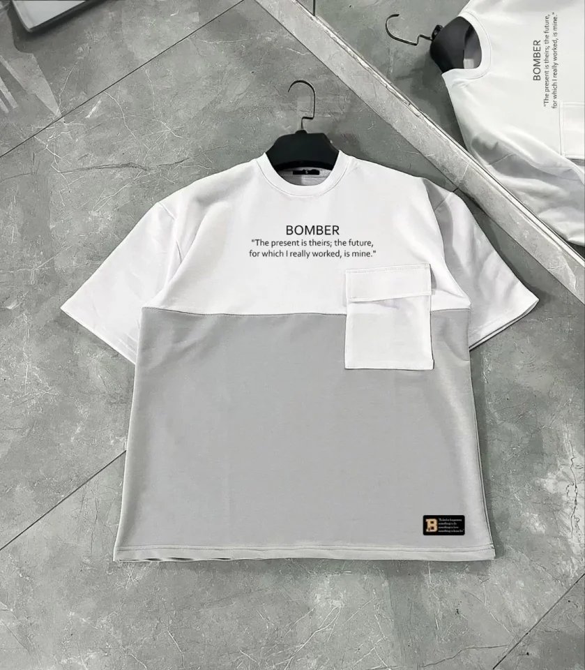 Unisex Torba Cep Detaylı  Parçalı T-Shirt