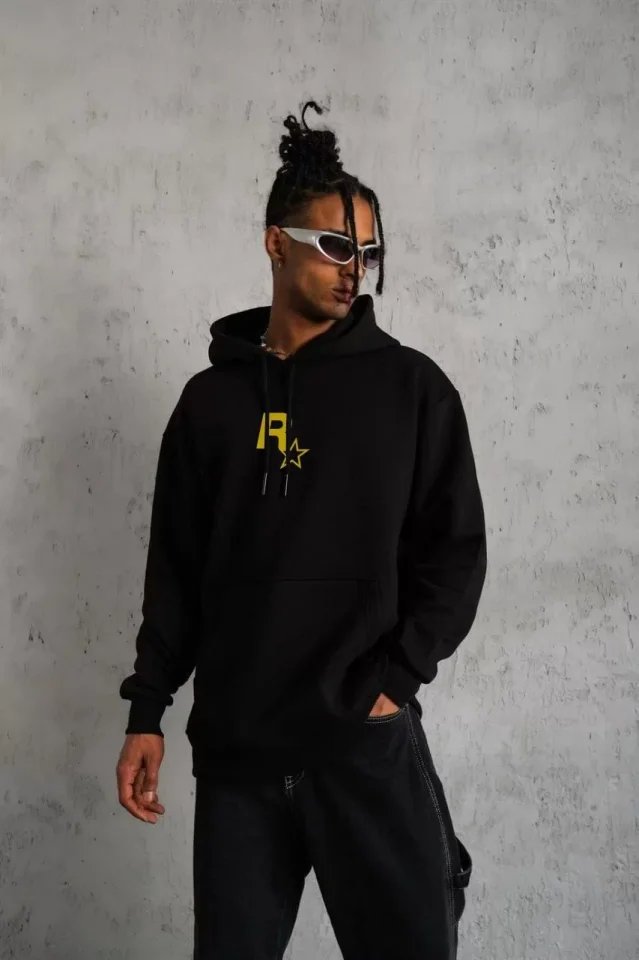 Unisex Kapşonlu Baskılı Sweetshirt