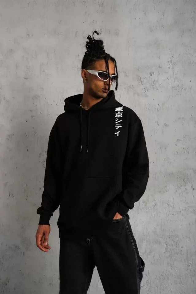 Unisex Kapşonlu Uzun Kol Baskılı Sweetshirt