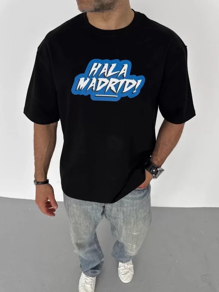 Unisex Bisiklet Yaka Baskılı Oversize T-Shirt