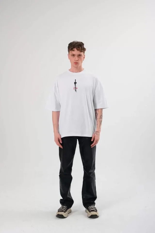 Unisex Bisiklet Yaka Baskılı Oversize T-Shirt