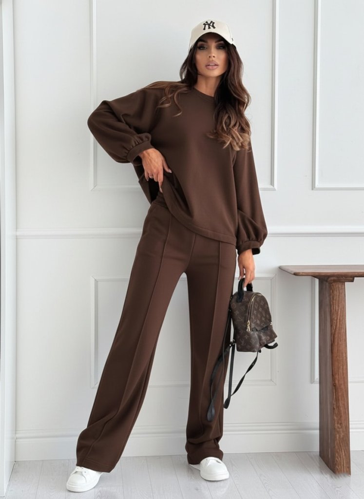 Kadın Uzun Kollu Geniş Kesim Modal Bluz Ve Pantolon Ikili Takım