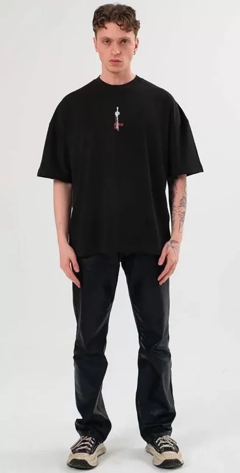 Unisex Bisiklet Yaka Baskılı Oversize T-Shirt