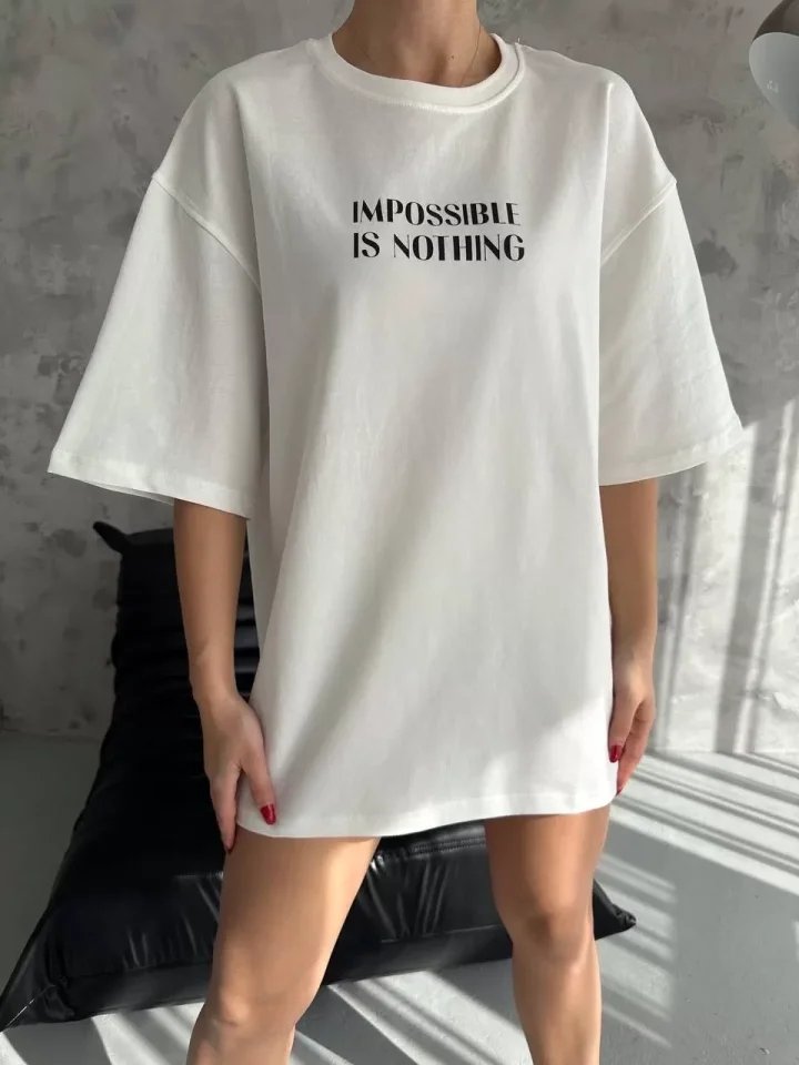 Unisex Bisiklet Yaka Baskılı Oversize T-Shirt