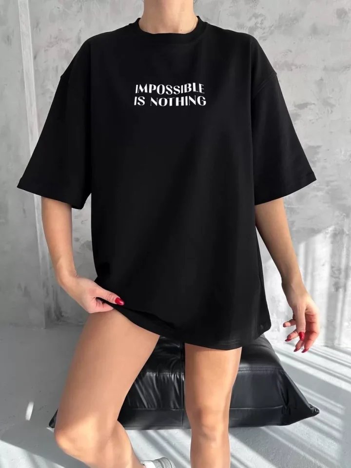 Unisex Bisiklet Yaka Baskılı Oversize T-Shirt