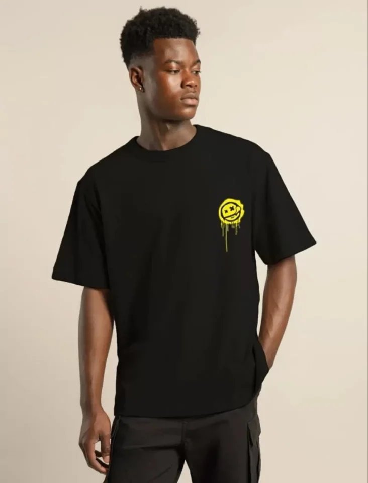 Unisex Bisiklet Yaka Baskılı Oversize T-Shirt