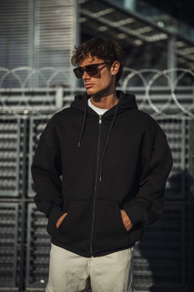 Oversize Tam Fermuarlı Uzun Kol Hırka