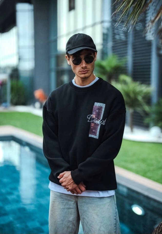 Uzun Kol Bisiklet Yaka Ön Ve Arka Baskılı SweatShirt