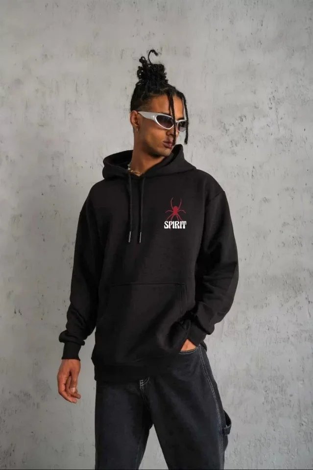 Unisex Kapşonlu Baskılı Sweetshirt