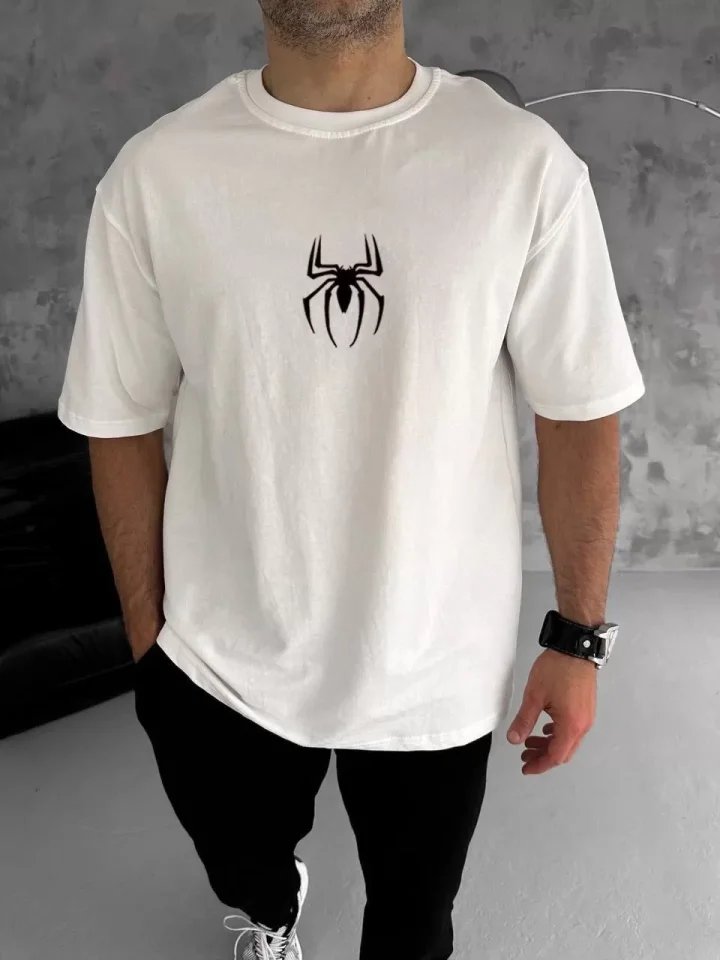 Unisex Bisiklet Yaka Baskılı Oversize T-Shirt