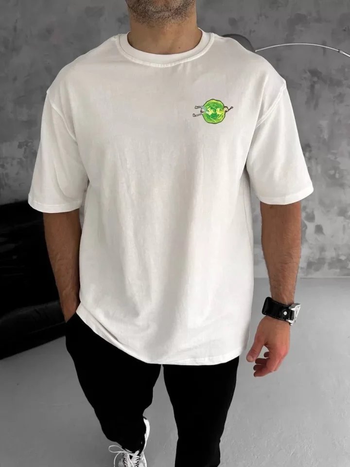 Unisex Bisiklet Yaka Baskılı Oversize T-Shirt