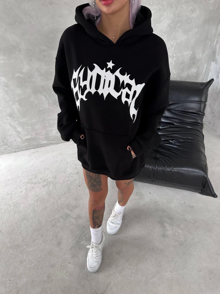 Unisex Üç İplik Kapşonlu Baskılı SweatShirt