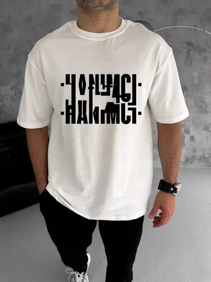 Unisex Bisiklet Yaka Katlanan Baskılı T-Shirt