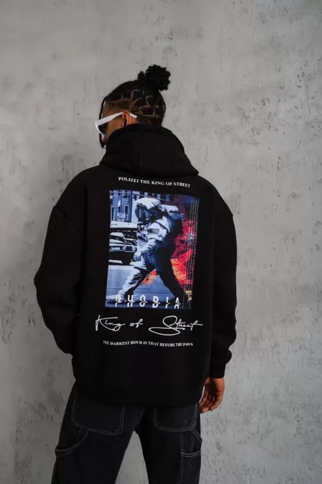 Erkek Astronot Baskılı Kapüşonlu Sweat