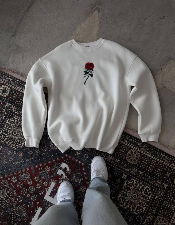 Unisex Bisiklet Yaka Ön Ve Arka Baskılı SweatShirt