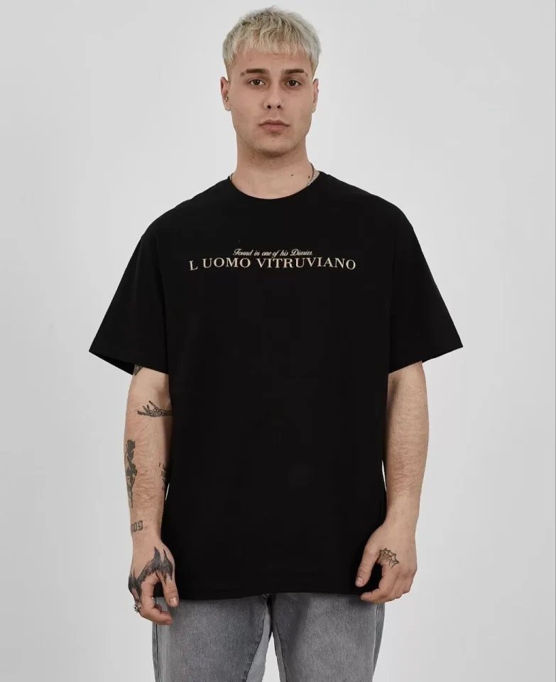 Unisex Bisiklet Yaka Baskılı Oversize T-Shirt