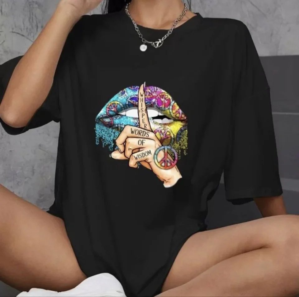 Unisex Bisiklet Yaka Baskılı Oversize T-Shirt