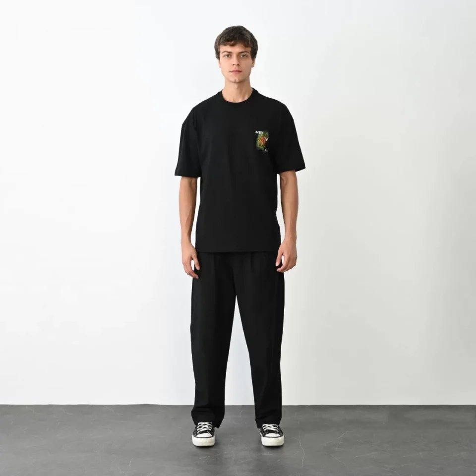 Unisex Bisiklet Yaka Baskılı Oversize T-Shirt