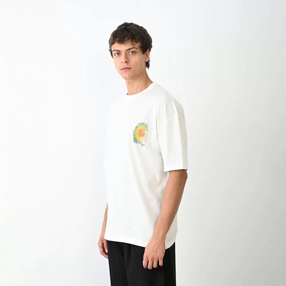 Unisex Bisiklet Yaka Baskılı Oversize T-Shirt