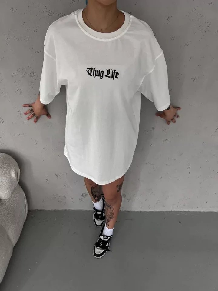 Unisex Bisiklet Yaka Baskılı Oversize T-Shirt