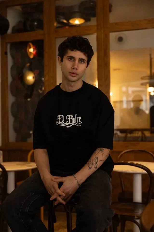 Unisex Bisiklet Yaka Baskılı Oversize T-Shirt