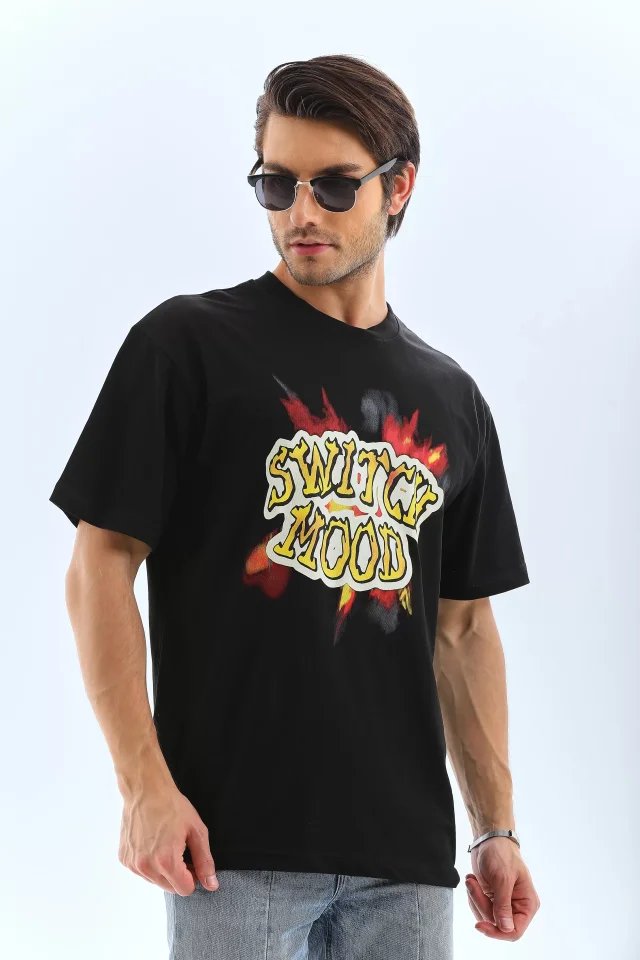 Unisex Oversize Baskılı Bisiklet Yaka T-Shirt