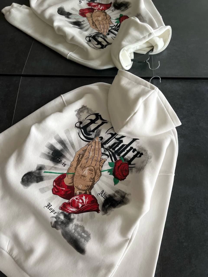 Üç İplik Penye Uzun Kol Kapşonlu Baskılı SweatShirt
