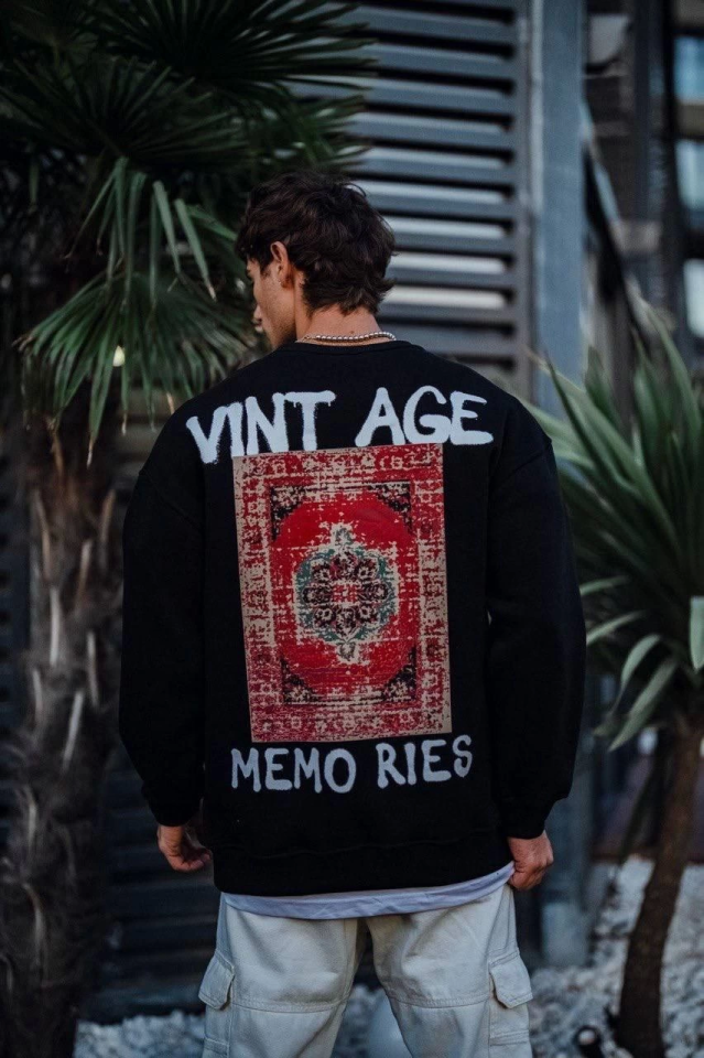 Oversize Bisiklet Yaka Üç İplik Baskılı SweatShirt