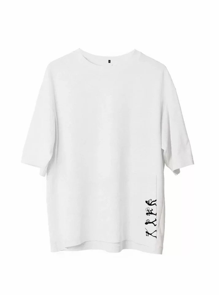 Unisex Bisiklet Yaka Baskılı Oversize T-Shirt
