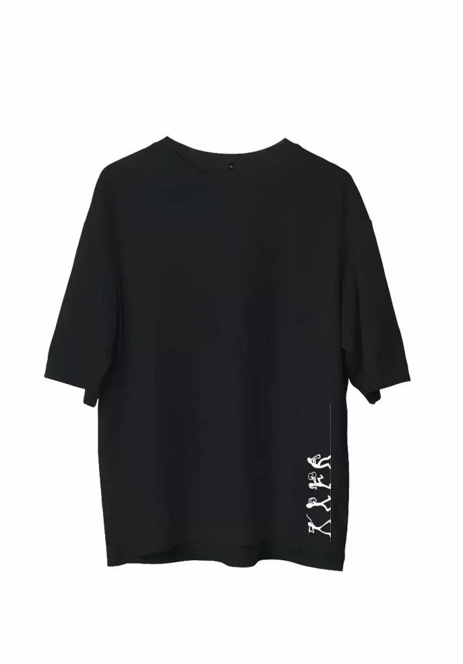 Unisex Bisiklet Yaka Baskılı Oversize T-Shirt