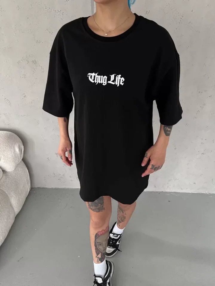 Unisex Bisiklet Yaka Baskılı Oversize T-Shirt