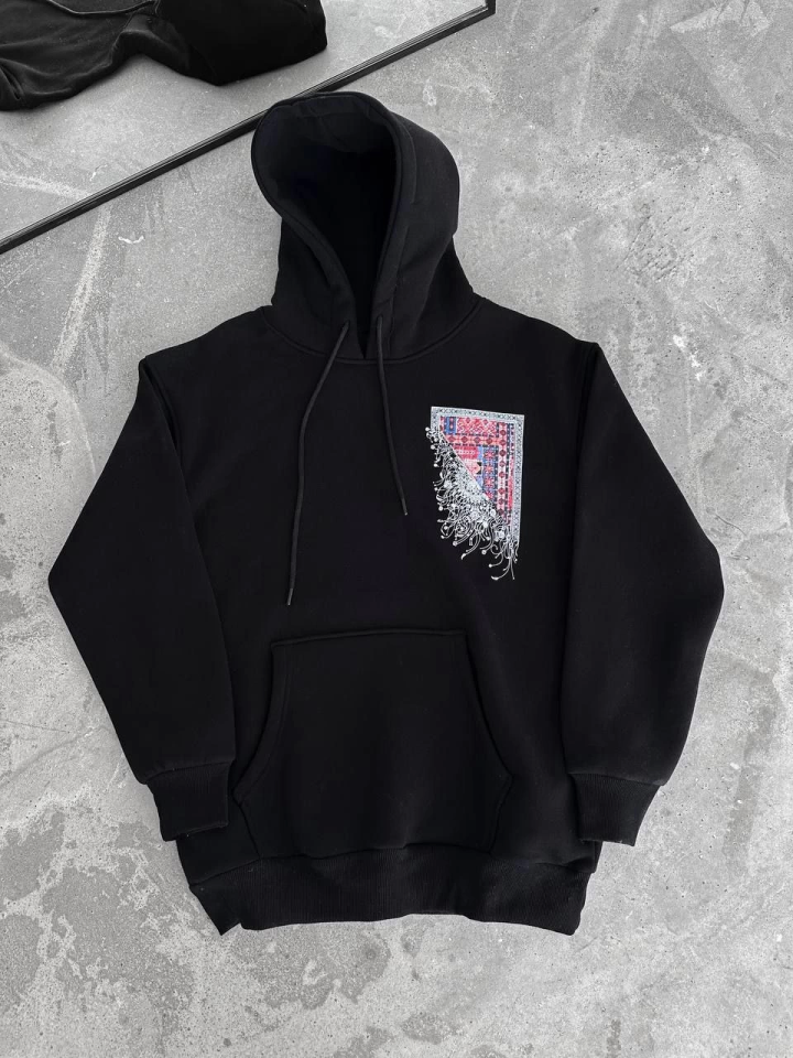 Uzun Kol Kapşonlu Ön Ve Arka Baskılı SweatShirt