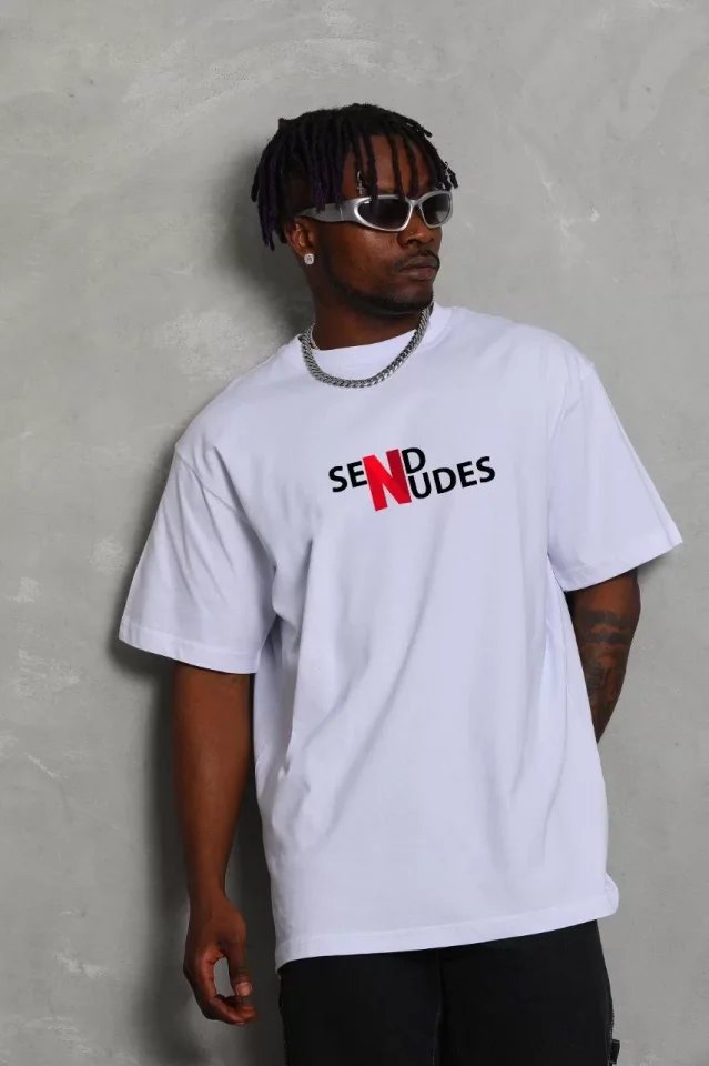 Unisex Bisiklet Yaka Double Oversize Baskılı T-Shirt