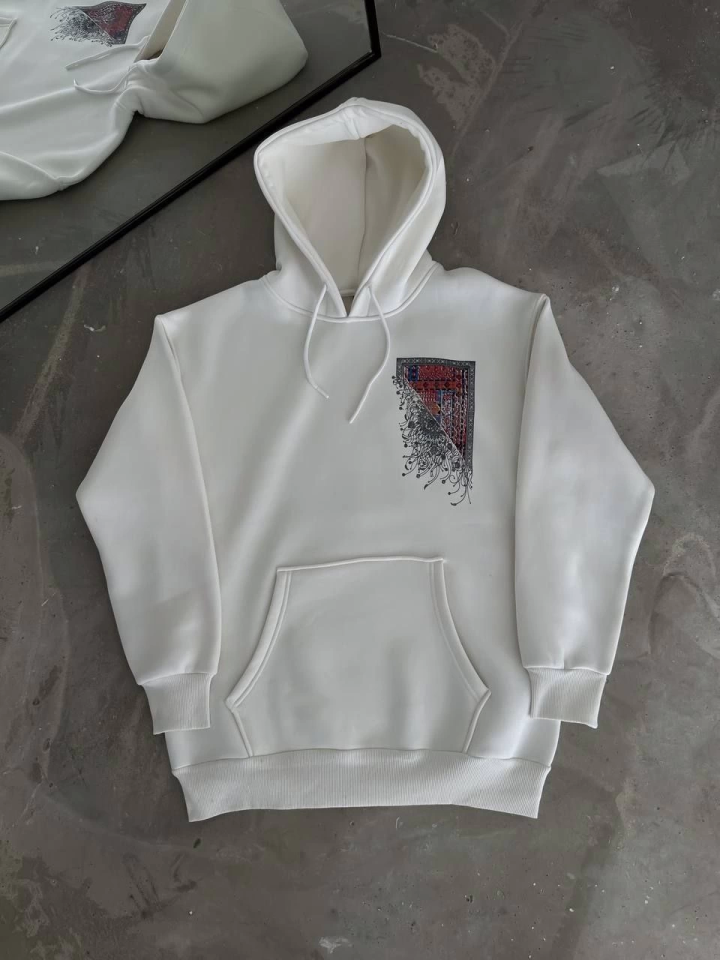 Uzun Kol Kapşonlu Ön Ve Arka Baskılı SweatShirt
