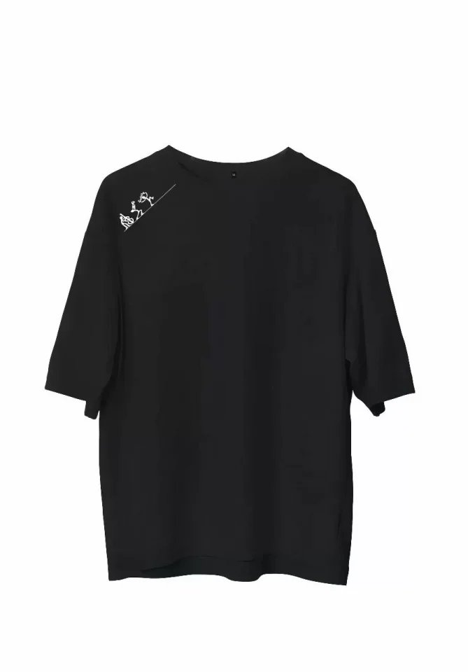 Unisex Bisiklet Yaka Baskılı Oversize T-Shirt